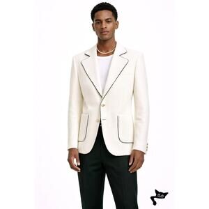 Casablanca Tennis Club Ivory Piped Blazer Men's US 38